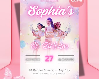 KPOP Demon Hunters Birthday Invitation, Editable Huntrix K-Pop Theme Invitation Card, saja, Printable Anime Party Invite Digital Download