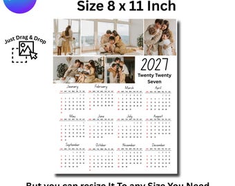 2027 Photo Calendar Template, Canva Editable Custom Calendar, Printable Photo Wall Calendar, Polaroid Frame Design, Instant Download