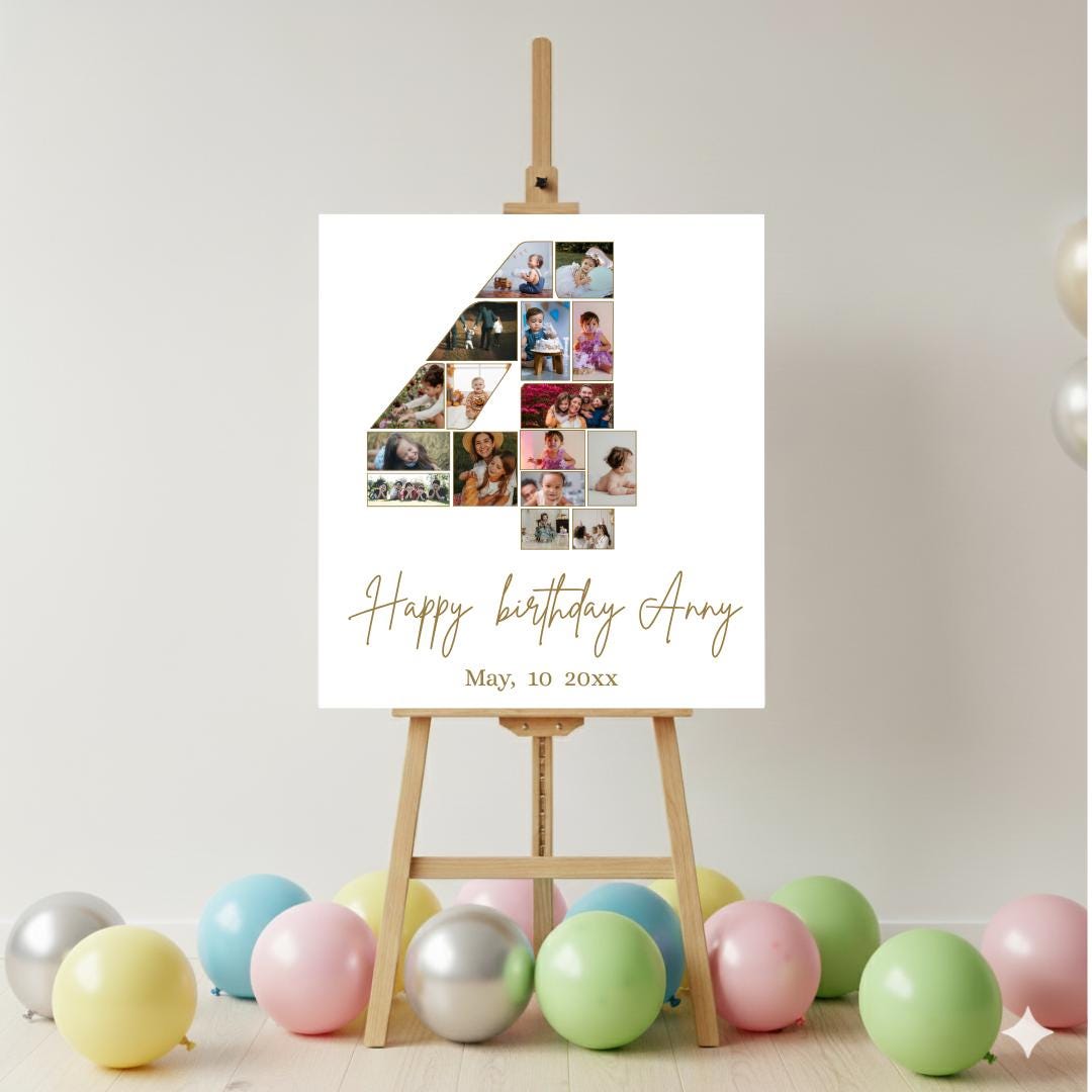 4th Birthday Photo Collage | Personalized Number 4 Editable Canva ...