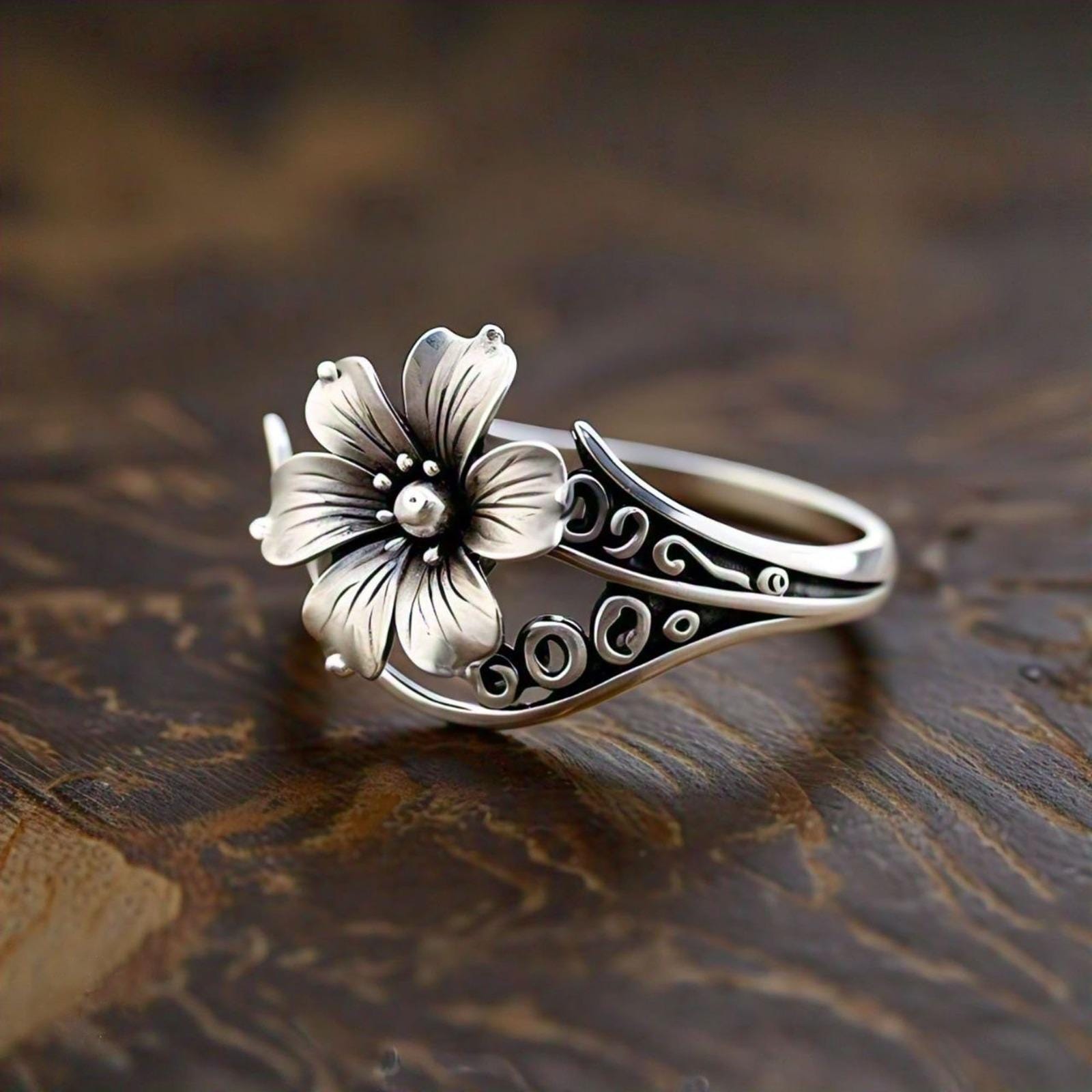 Silver flower ring - Etsy 日本