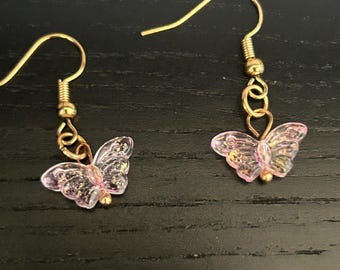 Pendientes de mariposa con purpurina hechos a mano – Joyería delicada colgante dorada