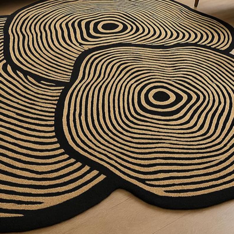 Irregular Shaped Rugs Modern Hand Tufted Wool Rug – Abstract Black ...