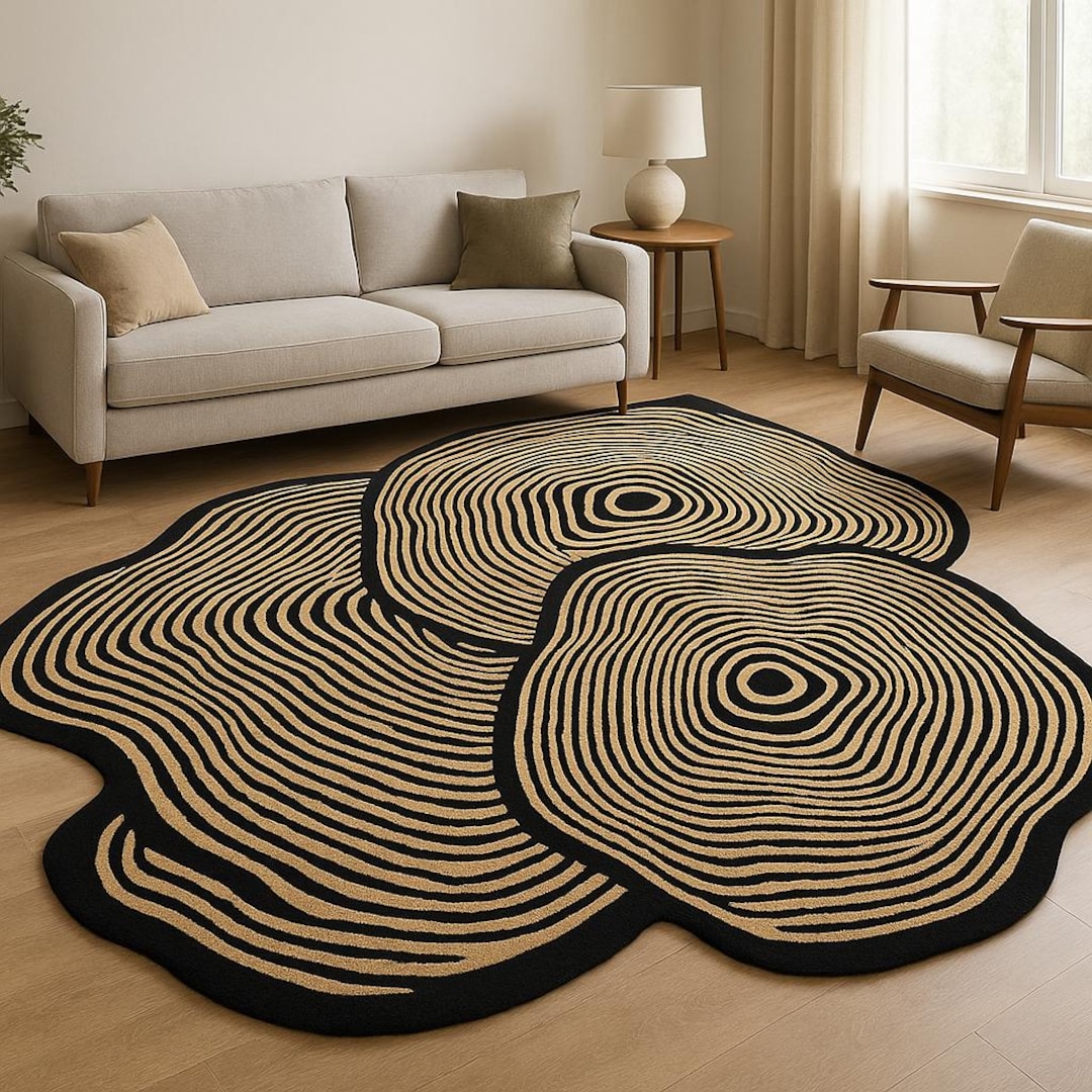 Irregular Shaped Rugs Modern Hand Tufted Wool Rug – Abstract Black ...