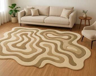 Hand-Tufted Red Amoeba Rug – Irregular Shape Wool Area Rug, Colorful Modern Carpet for Living Room, Bedroom, Kids Room & Home Décor