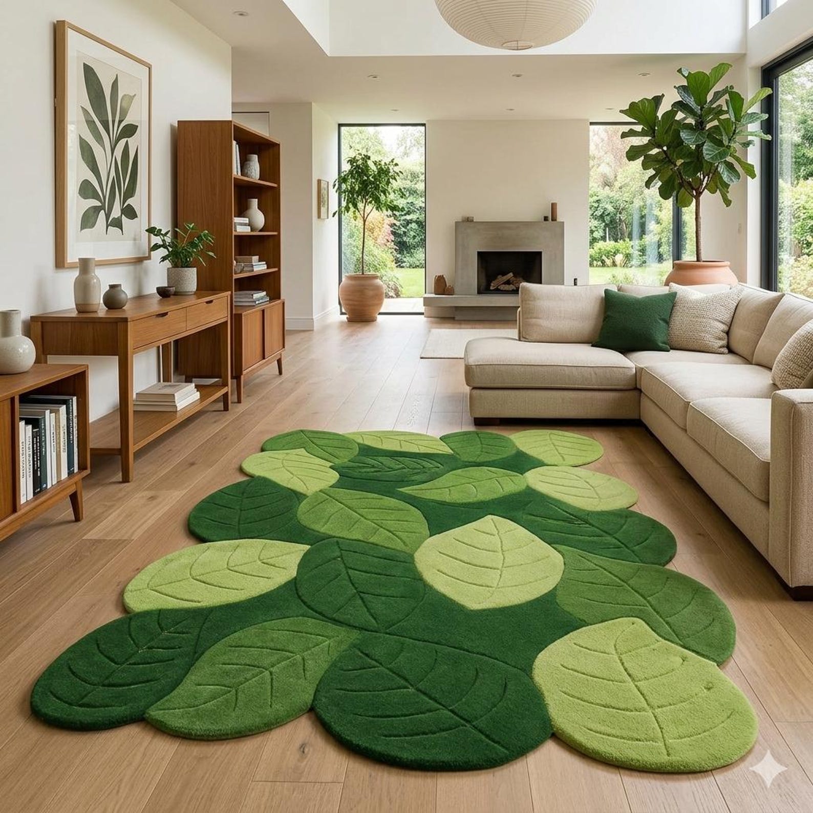 Handmade 3D Leaf Area Rug Modern Irregular Moss Green Forest Floor Rugs ...