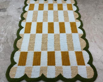 Geschulpt tapijt handgetuft tapijt geruit tapijt 5 x 8 8 x 10 9 x 12 op maat gemaakt vloerkleed onregelmatige minimalistische blauwgroene vloerkleed 100% wollen vloerkleed voor woonkamer slaapkamer