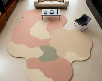 Tappeto astratto rosa beige verde irregolare, tappeto in lana tuftato a mano, grande area per l'arredamento del soggiorno, tappeto artistico moderno 9x12 10x14 tappeti