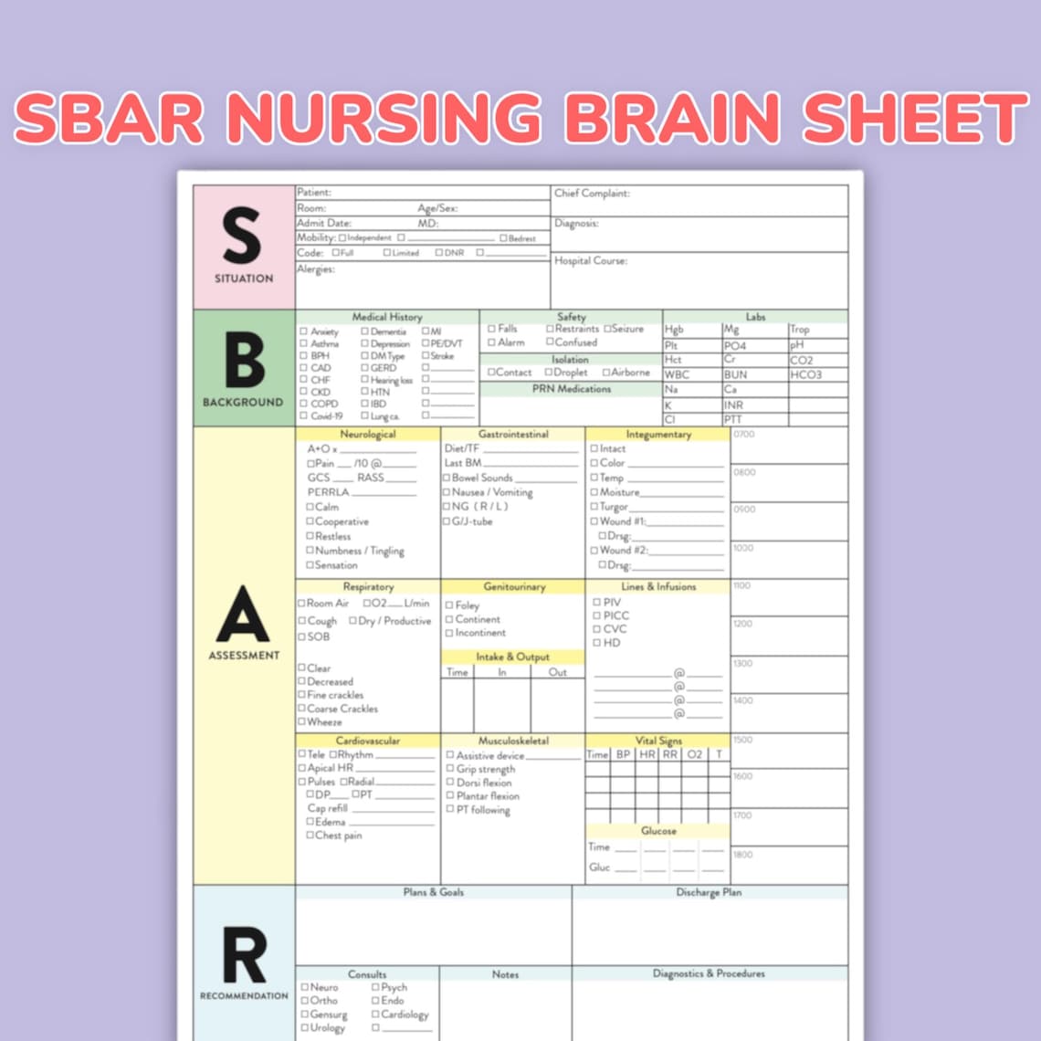 SBAR Brain Sheet Digital PDF for Nursing Students – Med Surg Nurse ...