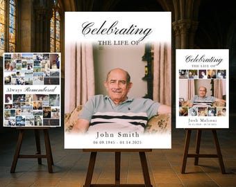 Editable Funeral Photo Collage Sign Templates, Funeral Welcome Sign Template, Celebration of Life, In Loving Memory, Memorial Poster Size