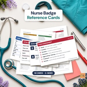 Tarjetas de referencia para identificación de enfermería, tarjetas clínicas de bolsillo a doble cara, análisis de laboratorio, signos vitales, SBAR, escala del dolor, PDF imprimible, tamaño carta A4
