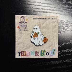 Pumpkin Ghost Hard Enamel Pin, Halloween Lapel Pin