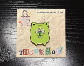 Pin de esmalte de rana: Pin de margarita, estética kawaii