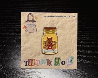 Pin esmaltado de perro feliz, insignia divertida contra la tristeza