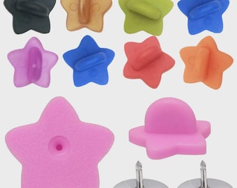 50 cierres de goma con forma de estrella / Cierres de repuesto suaves y seguros para pines, insignias y joyas.