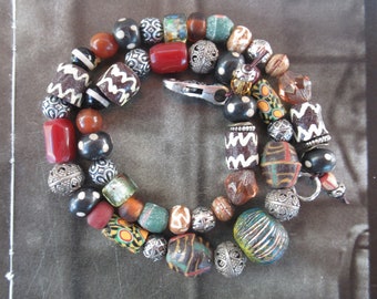 AFRICAN BEADS NECKLACE boho chic long necklace Harriet Love Jewelry Ooak chunky tribal vintage necklace authentic style