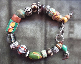 ANTIQUE AFRICAN Trade beads Bracelet old tribal beads Harriet Love Jewelry Bohemian style adjustable bracelet