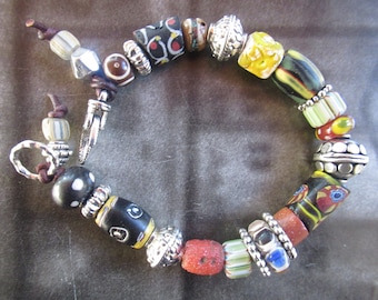 Boho Chic Hippie African Trade Beads chunky Bracelet Harriet Love Jewelry unique silver focal bead urban unisex old beads