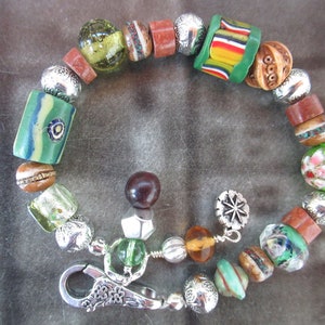 Adjustable African Trade beads Bracelet for Women Harriet Love Jewelry green patterned and mixed colors silver star charm