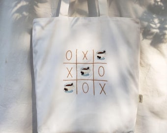 Bolsa de café bordada a mano, diseño de tres en raya