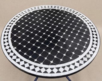 Handcrafted Zellige Mosaic Table | Custom Black White Geometric Moroccan Bistro & Coffee Table | Made-to-Order Design