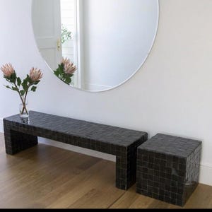 Handmade Zellige Low Console Table – Modern Moroccan Tile Entryway Bench & Custom Dimensions