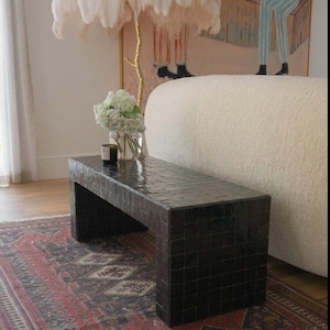 Modern Moroccan Tile Entryway Bench & Custom Dimensions -Handmade Zellige Low Console Table