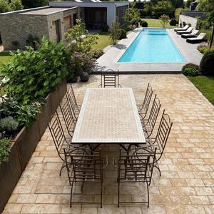 Moroccan Zellige Rectangular Dining Table | Handcrafted Mosaic Tile Design | Garden Terrace Patio Furniture | Made to Measure
