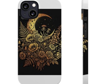 Crescent Wildflower Bouquet Phone Case - Aesthetic Vintage Gold Botanical Gift