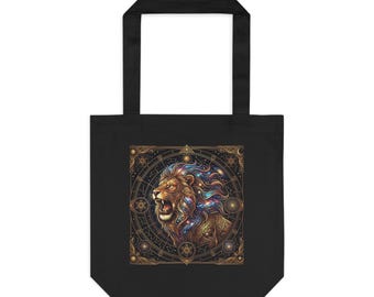Celestial Tarot Lion Canvas Tote - Astrological Star Chart Sacred Geometry Lion