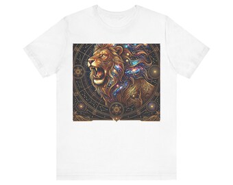 Celestial Tarot Lion T-Shirt - Astrological Star Chart Sacred Geometry Lion Gift