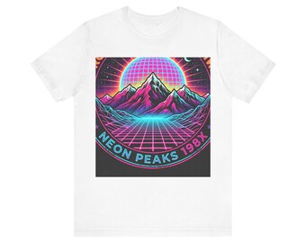Synthwave Neon Peaks T-Shirt - Retro Futuristic 1980s Grid Mountain Gift
