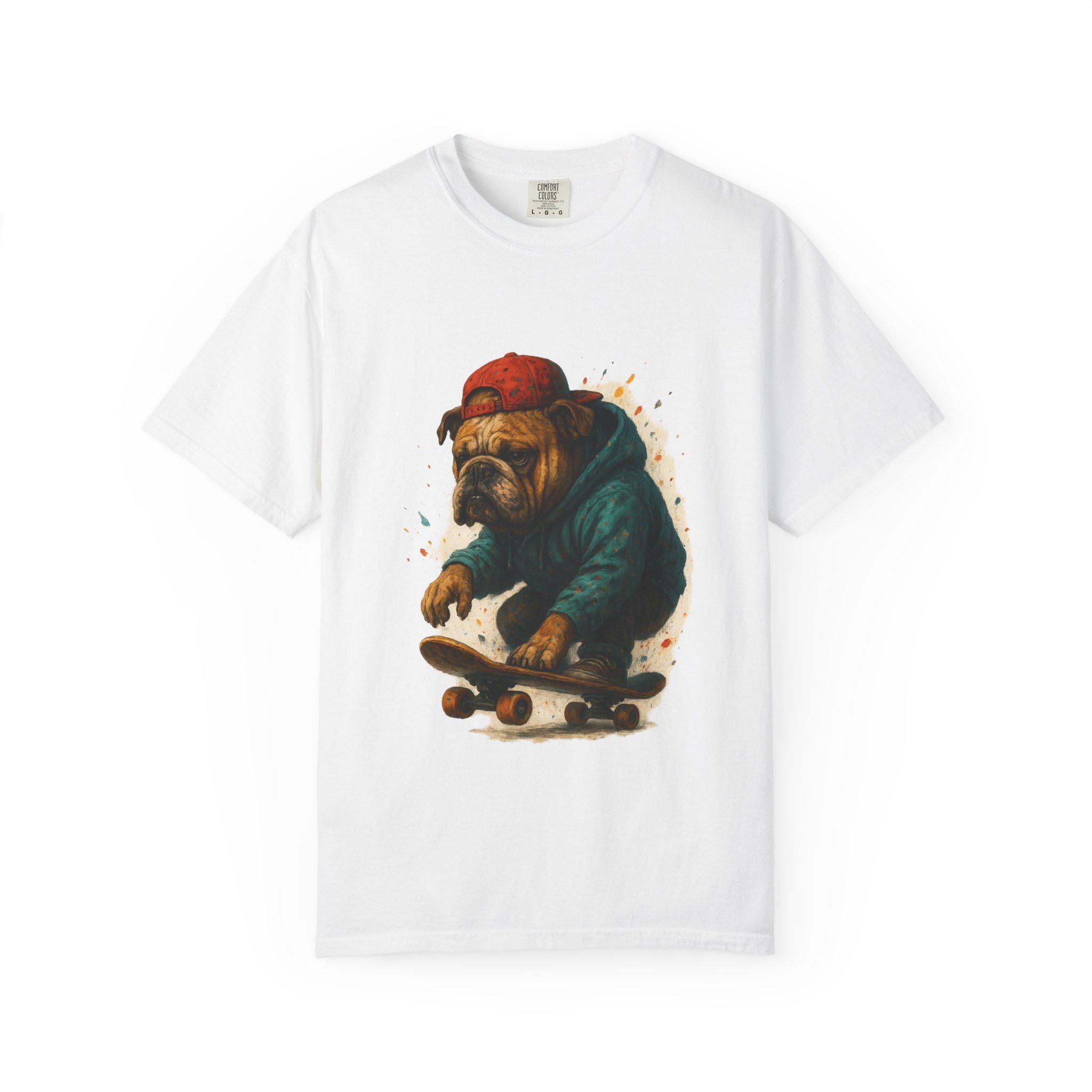 bulldogartＴシャツ Skateboarding Bulldog T-shirt | Bulldog on Skateboard Graphic Tee