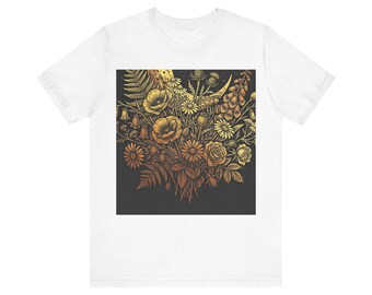 Crescent Wildflower Bouquet T-Shirt - Aesthetic Vintage Gold Botanical Gift