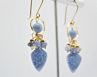 Blue Opal Earrings, Gold Circle Ring Earrings, Hammered Gold Circle Earrings, Blue Sapphire Earrings, Blue Gemstone Earrings, Opal Earrings
