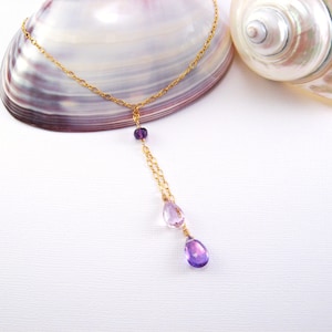 Amethyst & Purple Quartz Gold Y Necklace, Lilac Amethyst Necklace, Violet Quartz, Grape Quartz, Gold Necklace, Y Necklace, Purple Necklace