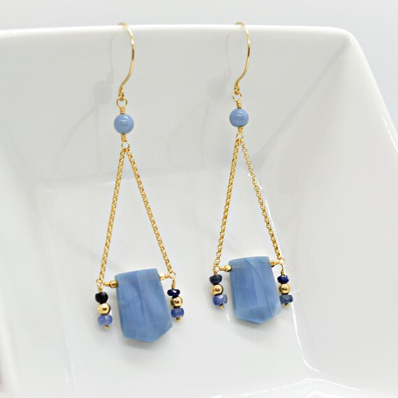 Blue Opal Shield Chandelier Earrings Blue Opal Earrings Gold