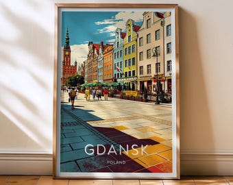 Gdańsk Travel Print - Poland Poster, Gdansk retro wall art, Europe decor, Gdansk Old Town Art, Poland Gift, Hanseatic Architecture Decor