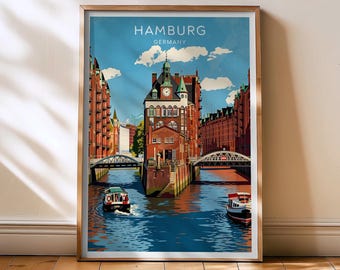 Hamburg Travel Print - Germany Poster, Hamburg retro wall art, Europe decor, Hamburg Maritime Art, Germany Gift, Northern Germany Decor