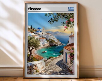 Greece Art, Greece print, Greece Poster, Greece travel poster, Greece wall decor, Travel print, Greece beach, greek traditional art