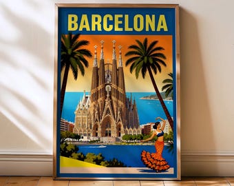 Barcelona Poster, Barcelona travel print, Vintage travel art, Barcelona Boho poster, Barcelona wall art, Home decor, gift for traveler