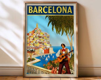 Barcelona Poster, Barcelona Travel print, Barcelona Vintage wall art, Barcelona home decor, Barcelona decor, Barcelona, Vintage retro print