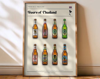 シンハービールの絵画、タイのポスター、ビーチでビールを飲むアート