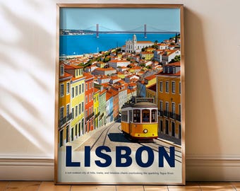Stampa di Lisbona, Portogallo, Poster di Lisbona, Stampa di viaggio a Lisbona, Arte di viaggio a Lisbona, Stampa di poster retrò, Tram di Lisbona, Murale di Lisbona, Stampa del Portogallo