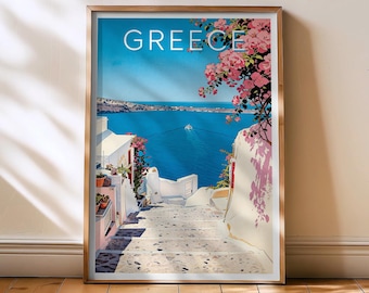 サントリーニ島 ギリシャ オリジナル油絵、36インチ×24インチ/90 x 60