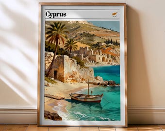 Cyprus Travel Print, Cyprus poster, Cyprus Wall art, Cyprus decor, Travel Wall Art, Cyprus Print, Cyprus gift, Europe travel, beach art