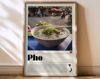Pho Kitchen Poster – Vietnam Travel Print – Retro Food Kitchen art – Vietnam Artwork – Midcentury Foodie Chef Home Decor