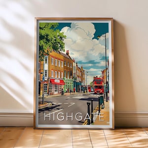 Highgate Poster - London Print, Highgate London Art Print, Skyline Wall Art, Bold Colour Travel Decor