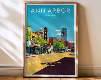 Ann Arbor Travel Print - Michigan Poster, Ann Arbor USA Vintage Art, United States Wall Decor, Cityscape Decor, Michigan Home Gift