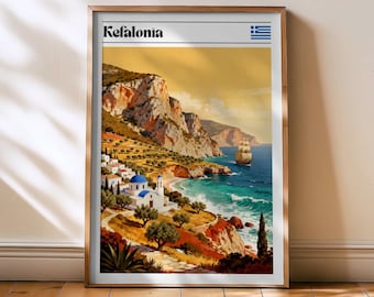 Impresión de viaje a Cefalonia, póster de Grecia, póster de Cefalonia, decoración griega, arte mural de viaje, impresión de Grecia, póster, Grecia, Europa, Cefalonia