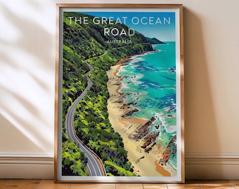 Great Ocean Road Print - Australia Poster, Ocean Road retro wall art, Oceania decor, Coastal View Art, Australia Gift, 12 Apostles Art